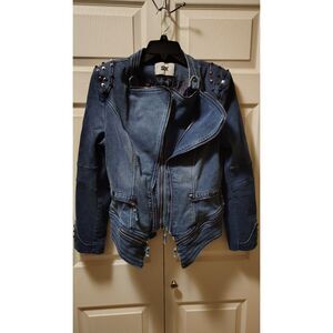 Fashion SX Studded Moto Biker-Chic Punk Denim Jacket Large